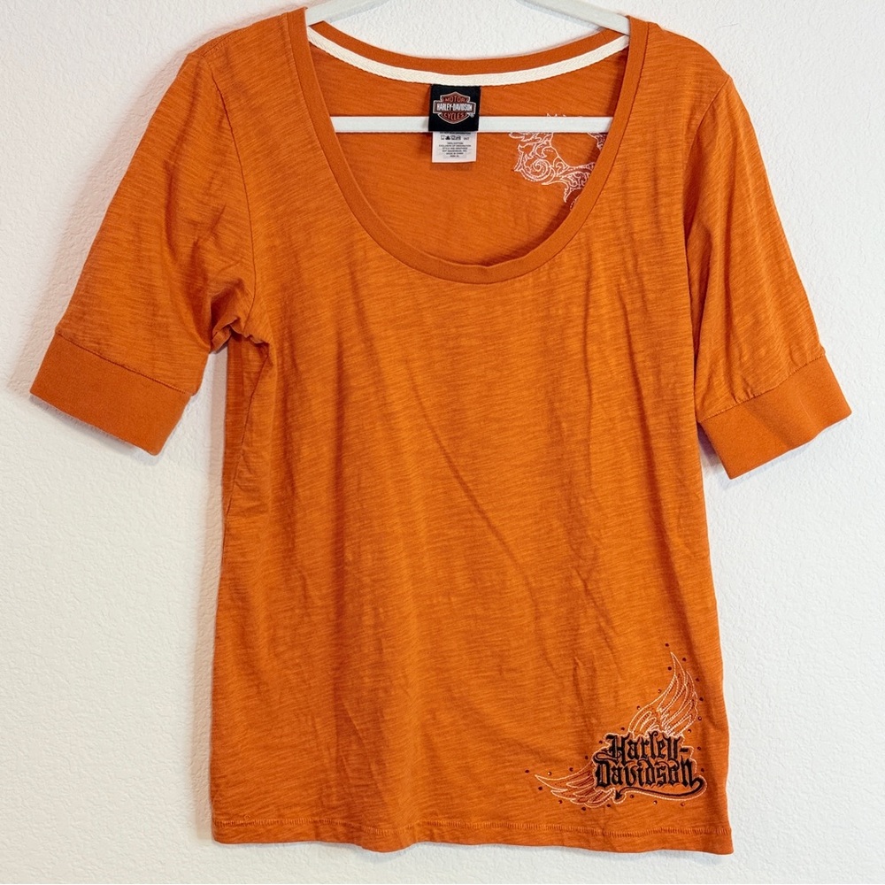 Harley-Davidson Women's Bright Orange Scoop Neck Tee with Logo Accent